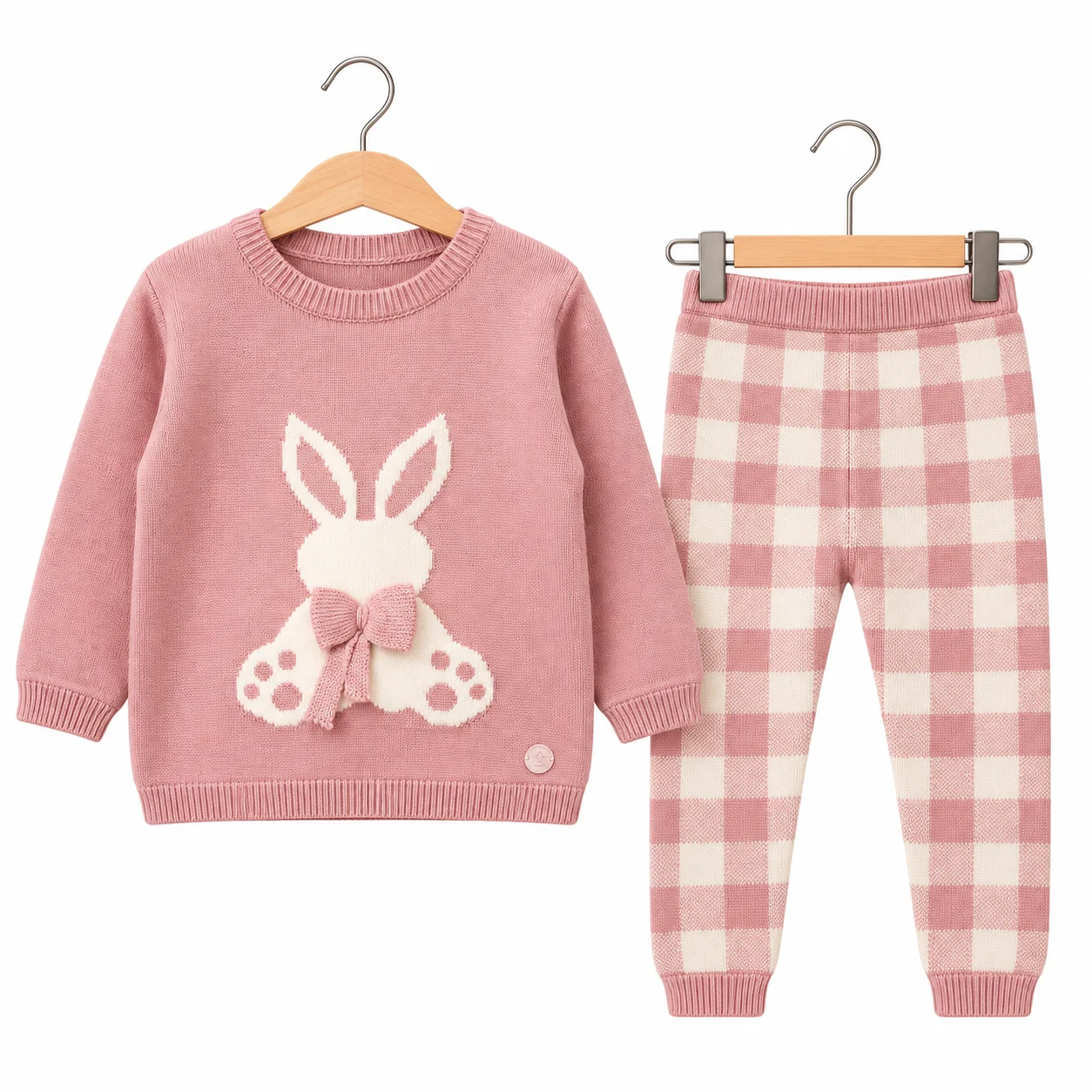 Ensemble Bébé Fille Pull Lapin & Pantalon à Carreaux
