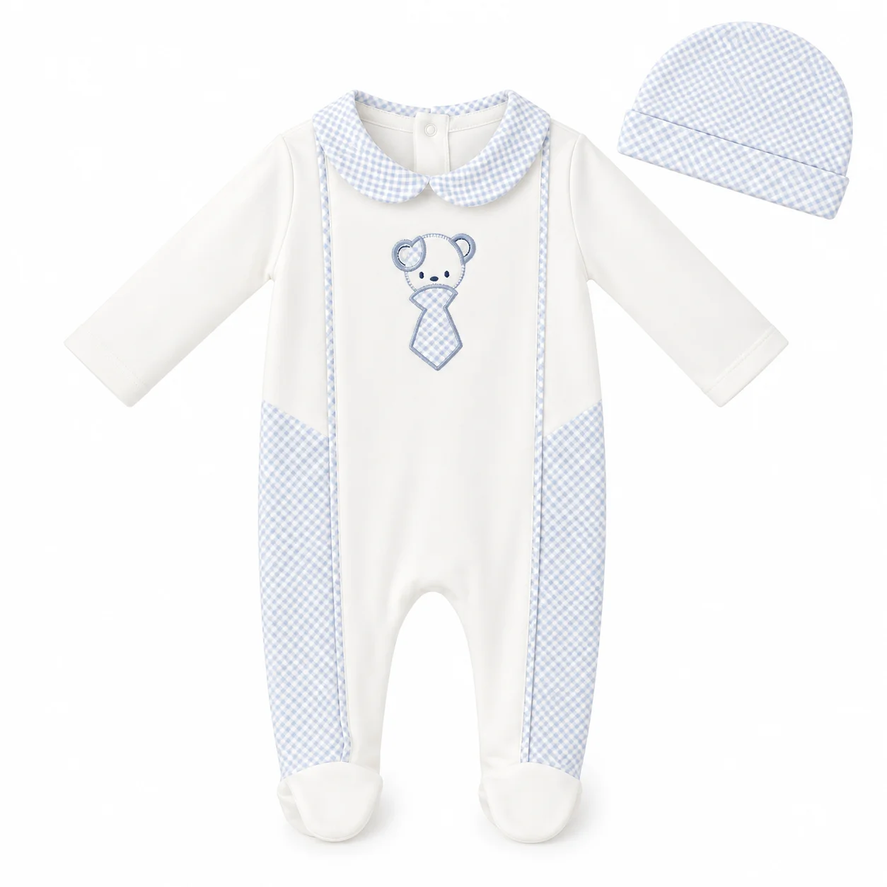 Ensemble Naissance Bébé Garçon 0 à 6 Mois 2 Pièces avec Grenouillère Ourson et Bonnet