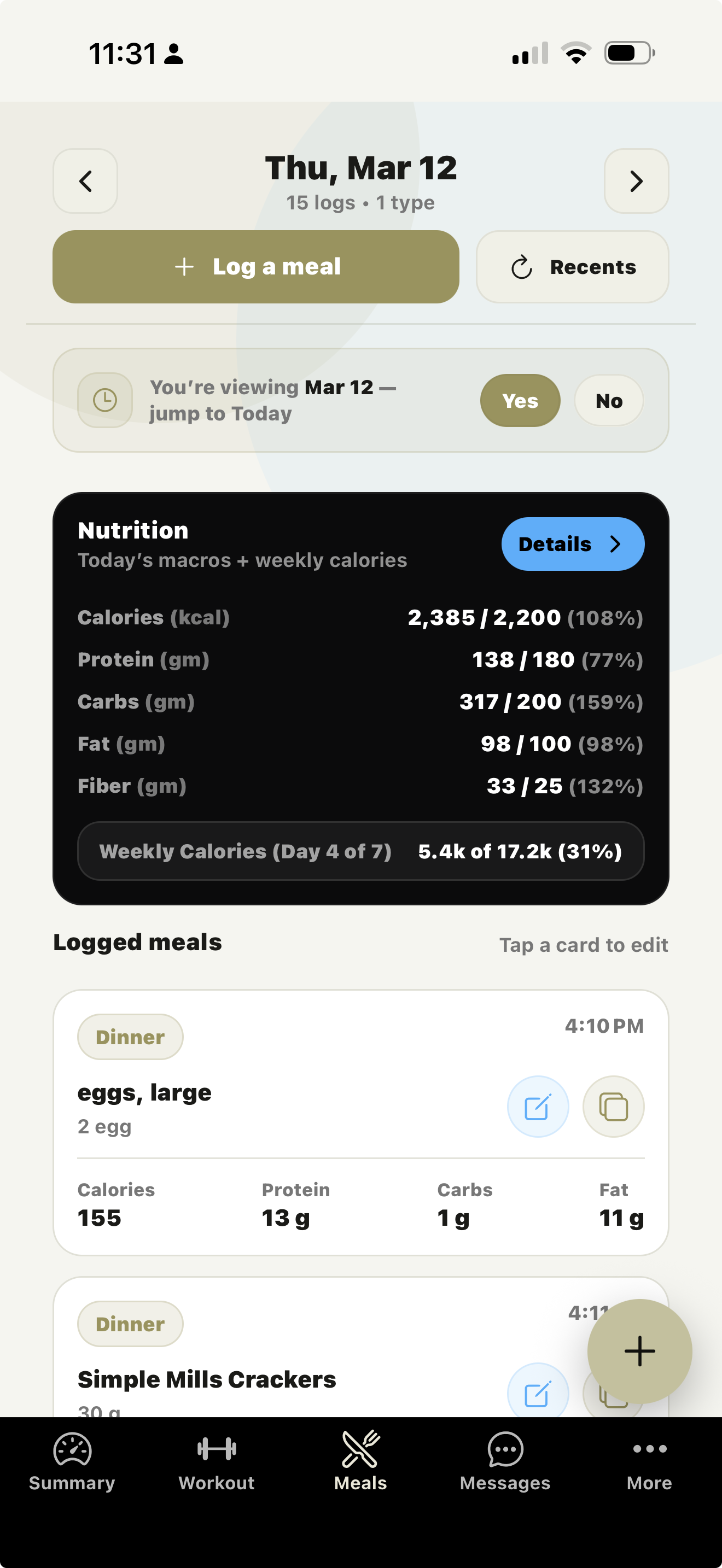 BodyCircuit meal tracking