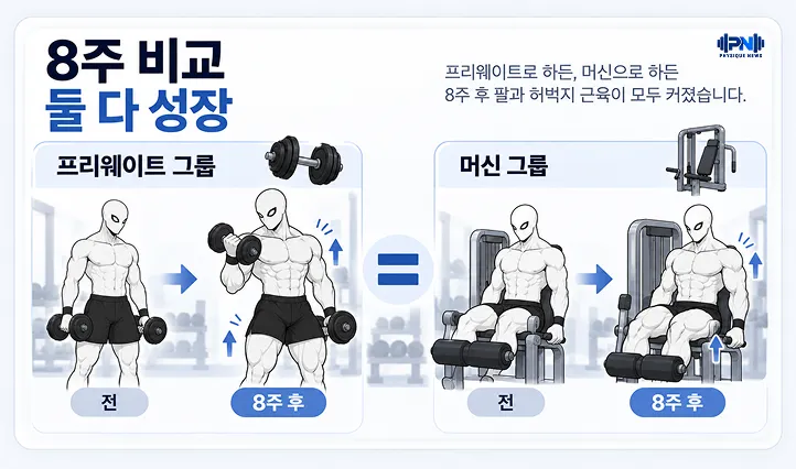 근육 크기 차이 없음 두 방식 모두 효과가 있었습니다 차이 없음