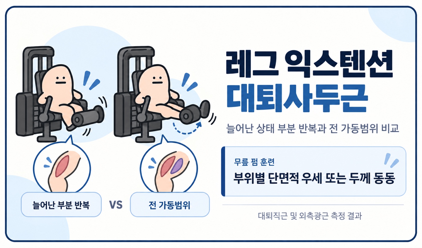 레그 익스텐션 대퇴사두근 늘어난 상태 부분 반복과 전 가동범위 비교 부위별 단면적 우세 또는 두께 동등