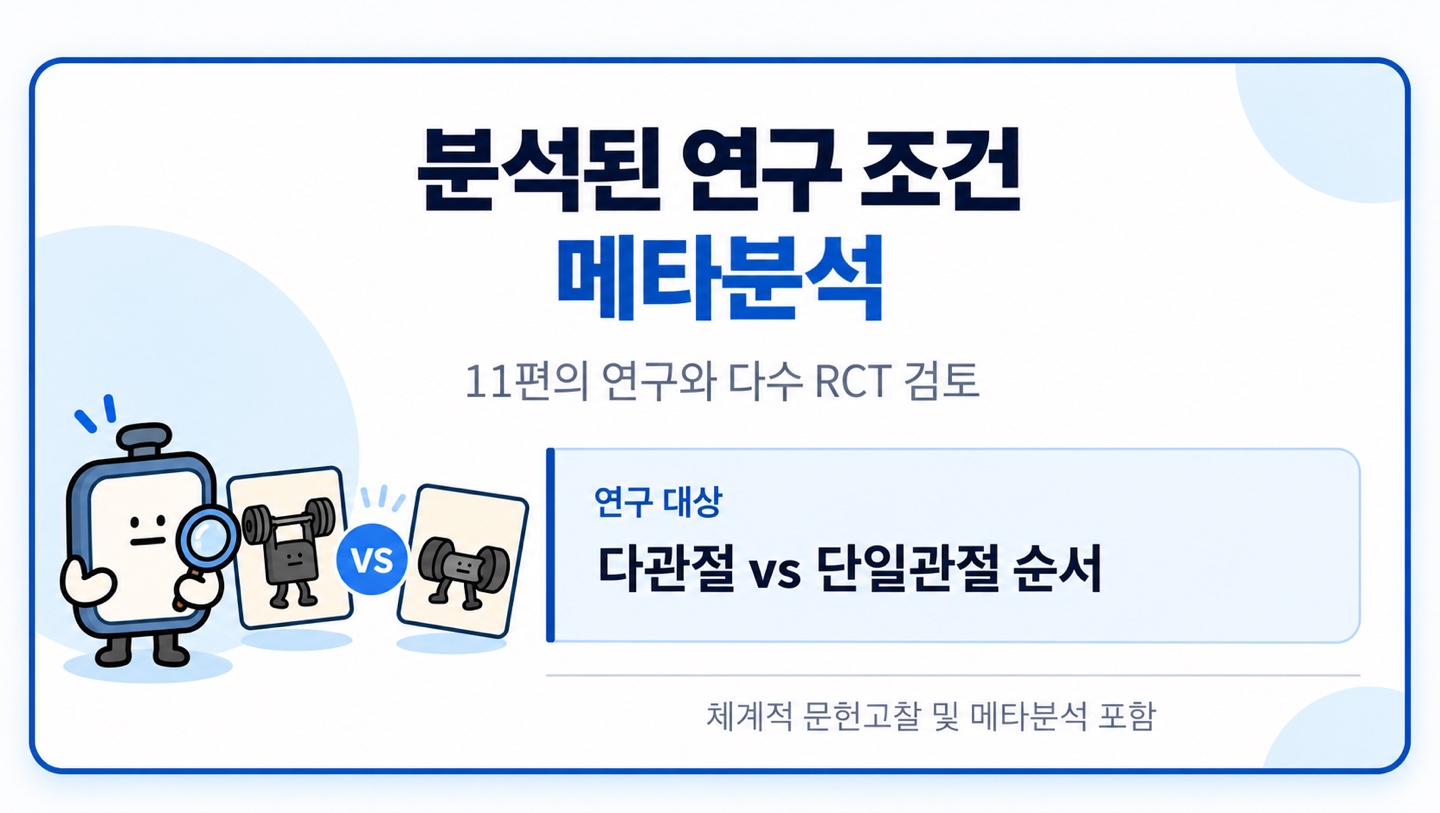 분석된 연구 조건 메타분석 11편의 연구와 다수 RCT 검토 다관절 vs 단일관절 순서