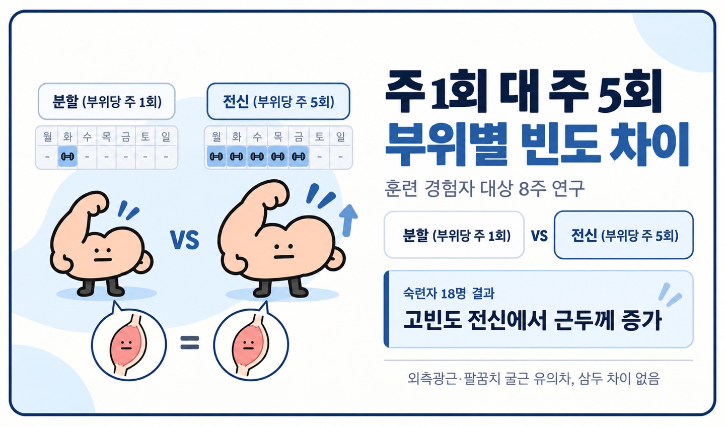 주 1회 대 주 5회 부위별 빈도 차이 훈련 경험자 대상 8주 연구 고빈도 전신에서 근두께 증가