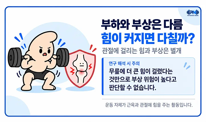 부하와 부상은 다름 힘이 커지면 다칠까? 관절에 걸리는 힘과 부상은 별개 무릎에 더 큰 힘이 걸렸다는 것만으로 부상 위험이 높다고 판단할 수 없습니다.