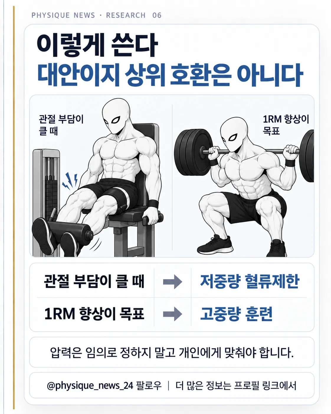 이렇게 쓴다 대안이지 상위 호환은 아니다 관절 부담 클 때 / 압력은 임의로 정하지 않기