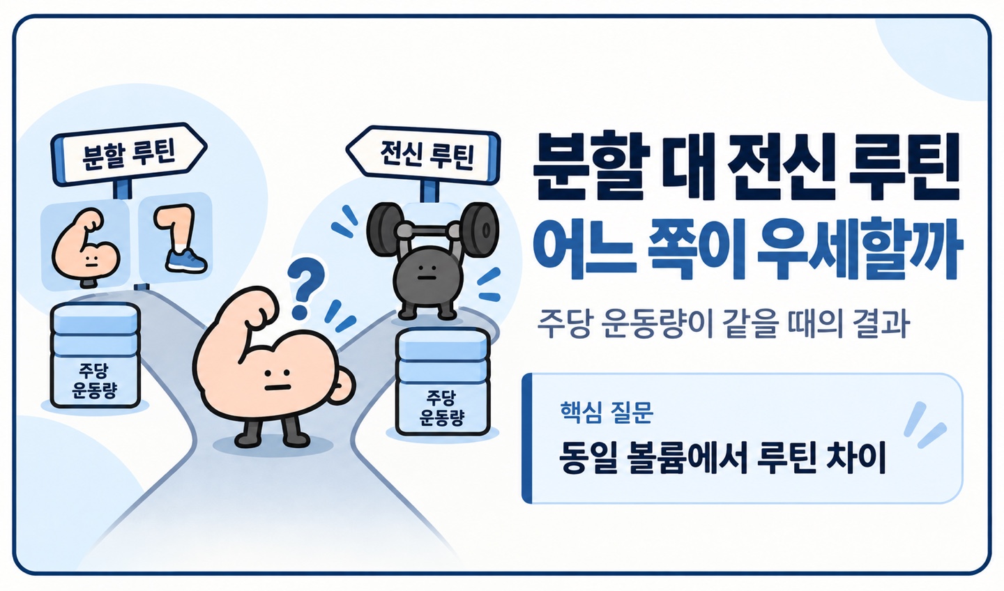 분할 대 전신 루틴 어느 쪽이 우세할까 주당 운동량이 같을 때의 결과 동일 볼륨에서 루틴 차이