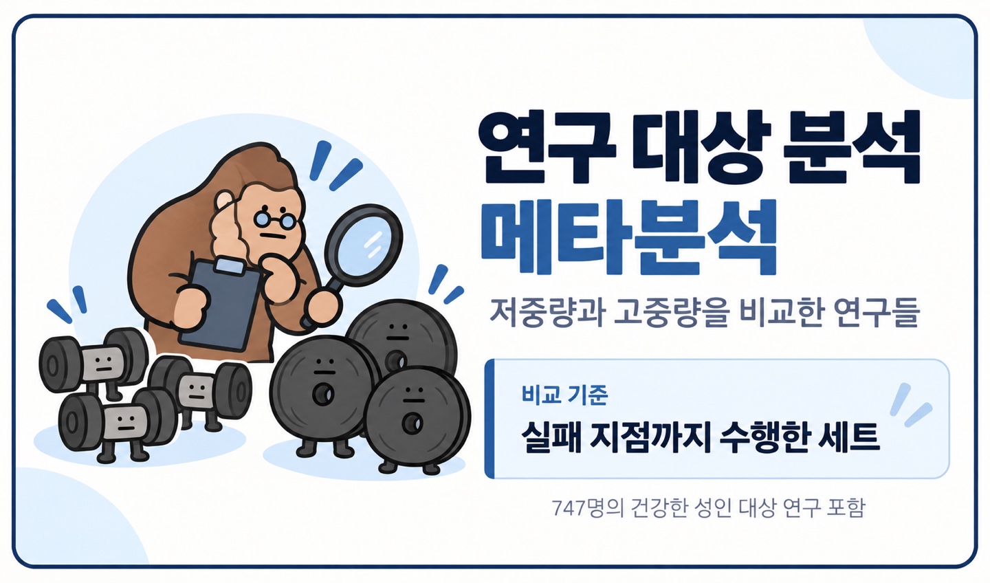 연구 대상 분석 메타분석 저중량과 고중량을 비교한 연구들 실패 지점까지 수행한 세트