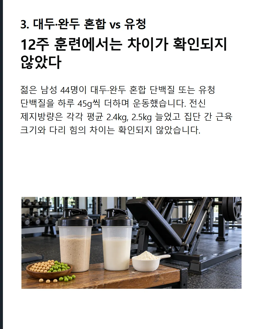 대두·완두 혼합 vs 유청 12주 훈련에서 차이가 확인되지 않았다