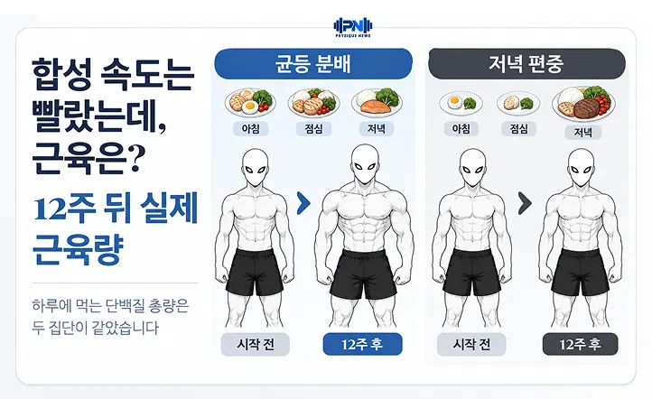 합성 속도는 빨랐는데, 근육은? 12주 뒤 실제 근육량 균등 분배군이 더 증가