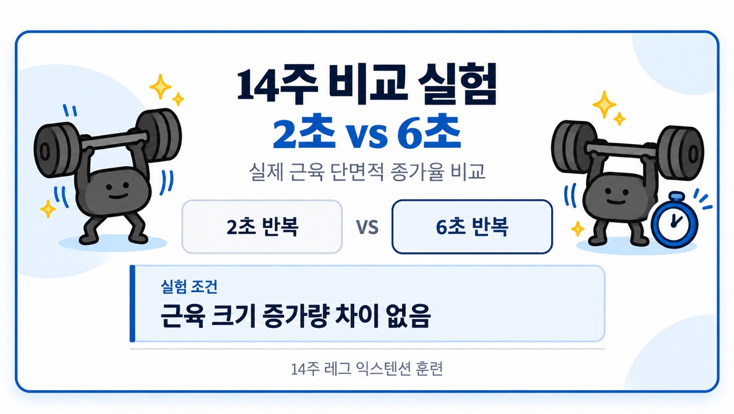 14주 비교 실험 2초 vs 6초 실제 근육 단면적 증가율 비교 근육 크기 증가량 차이 없음