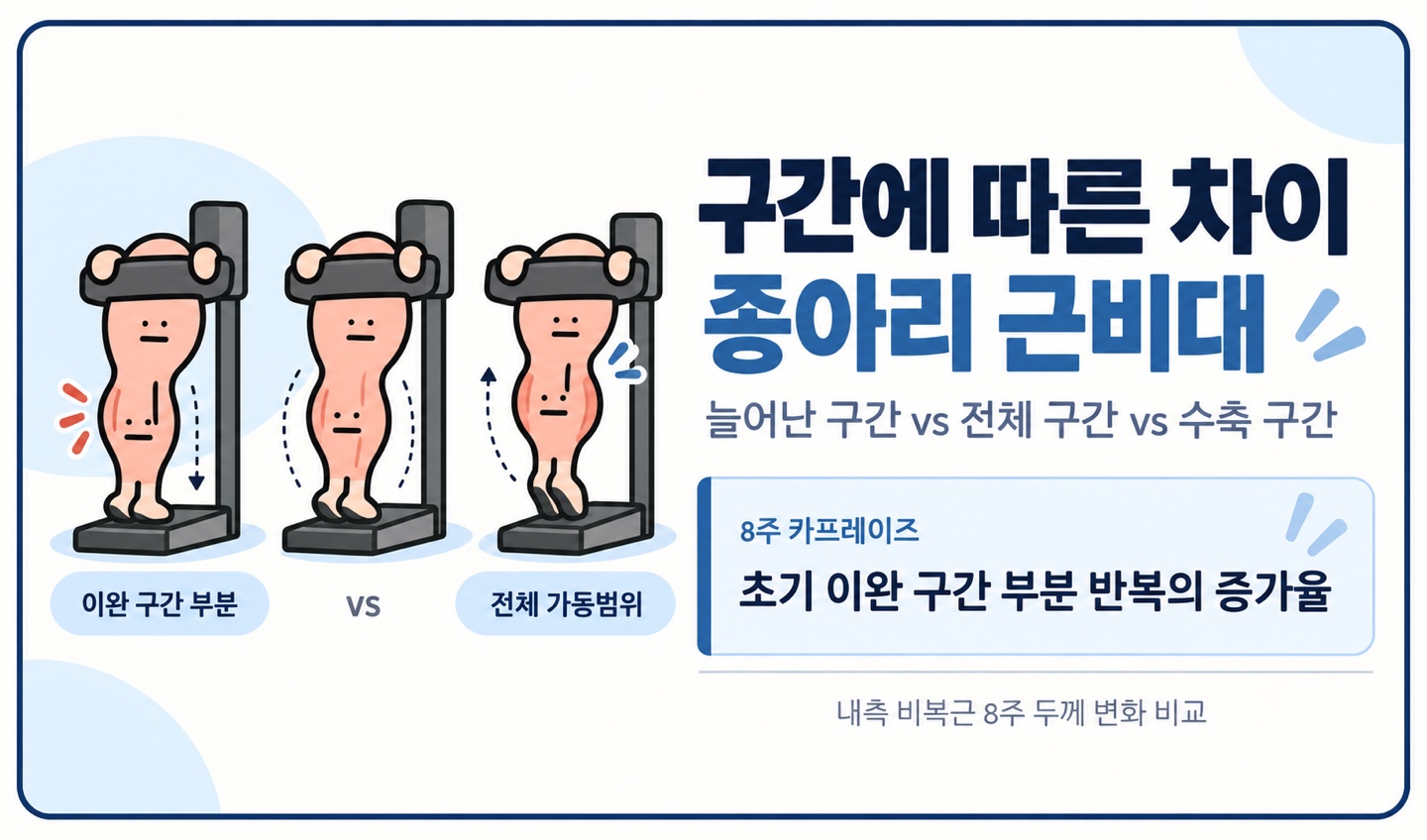 구간에 따른 차이 종아리 근비대 늘어난 구간 vs 전체 구간 vs 수축 구간 초기 이완 구간 부분 반복의 증가율