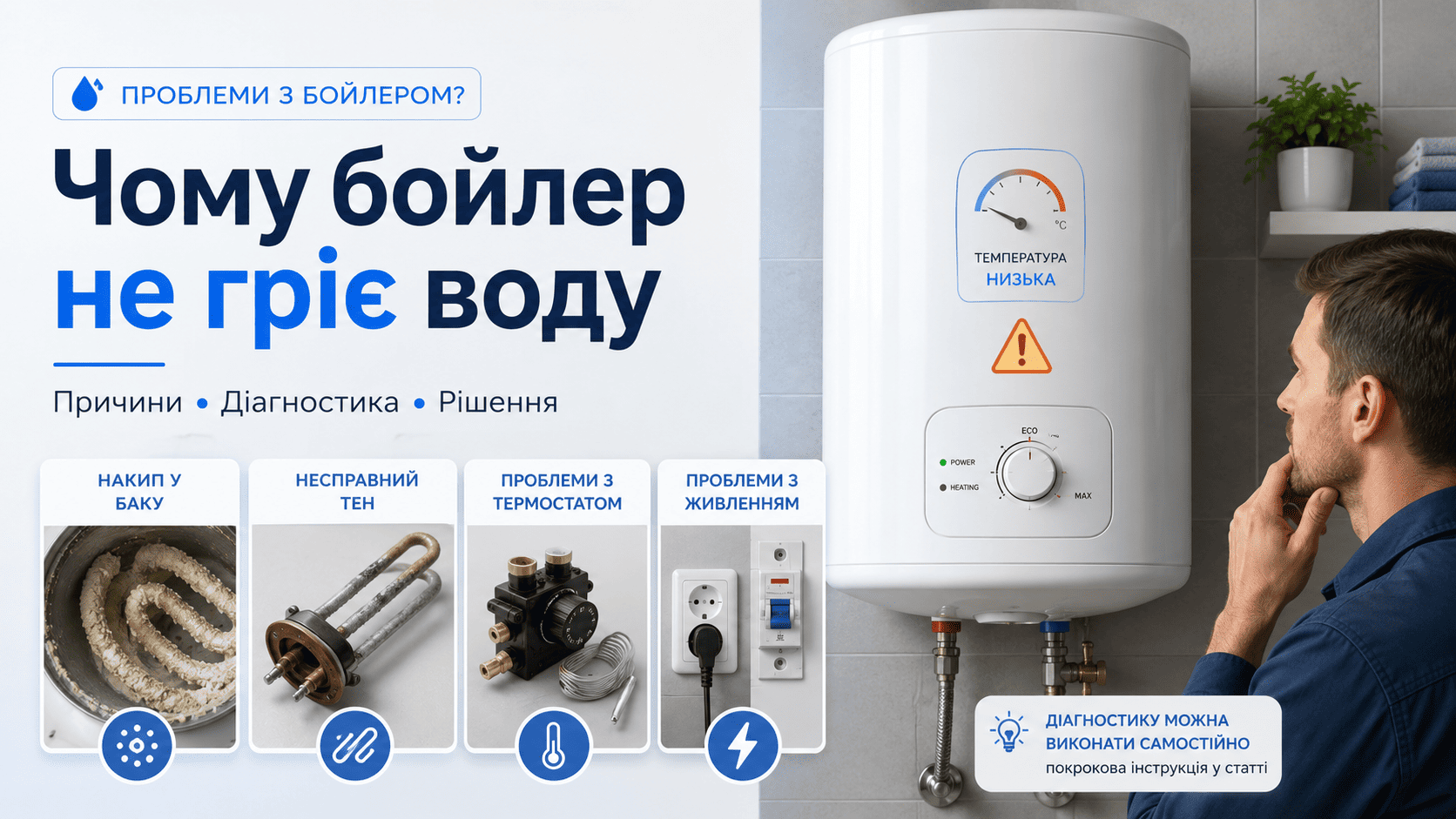 Чому бойлер не гріє воду: причини, діагностика та рішення