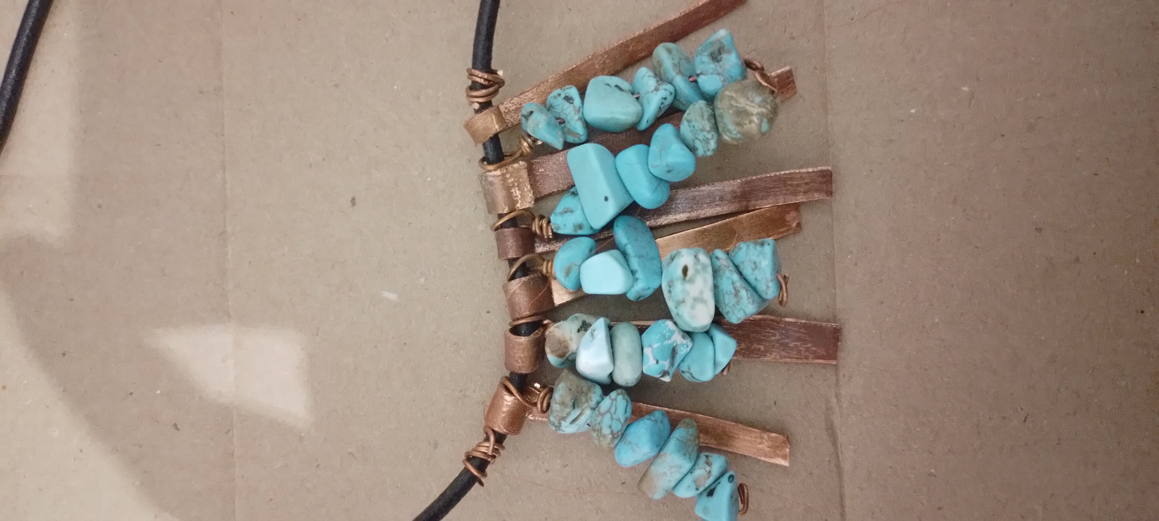 Copper Short Strip Necklace with Interlaced Stone Stack