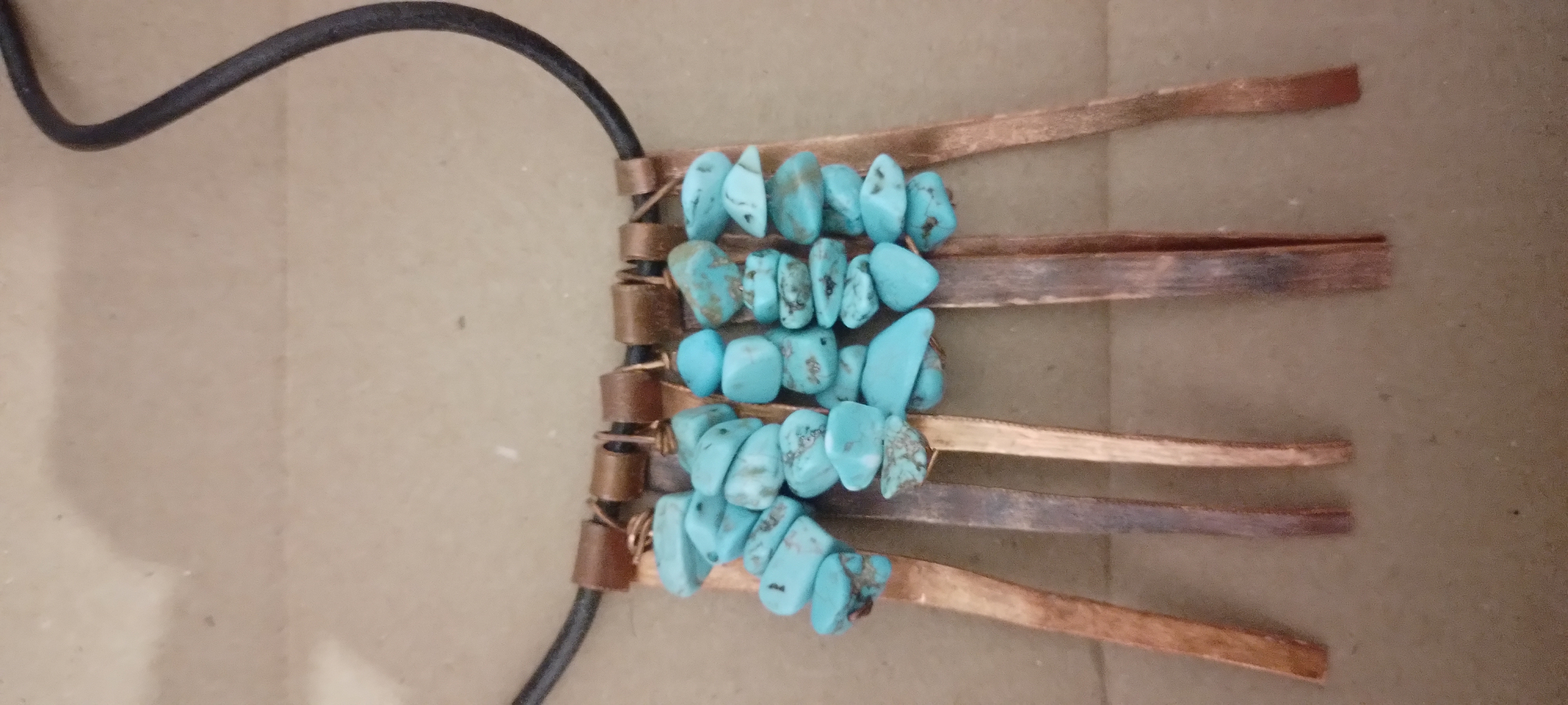 Copper Long Strip Necklace with Interlaced Stone Stack