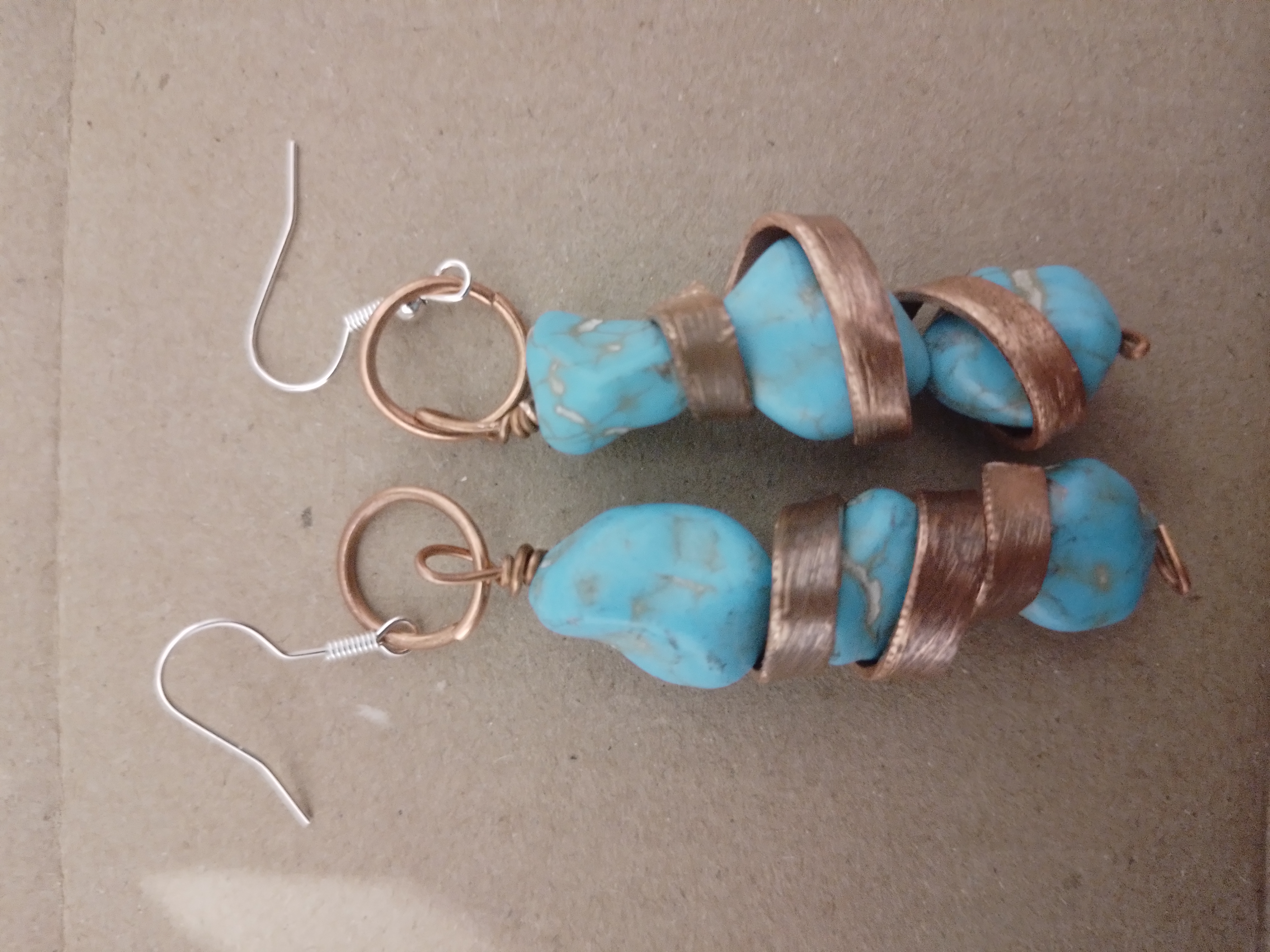 Copper Wrapped Turquoise Stack Earrings