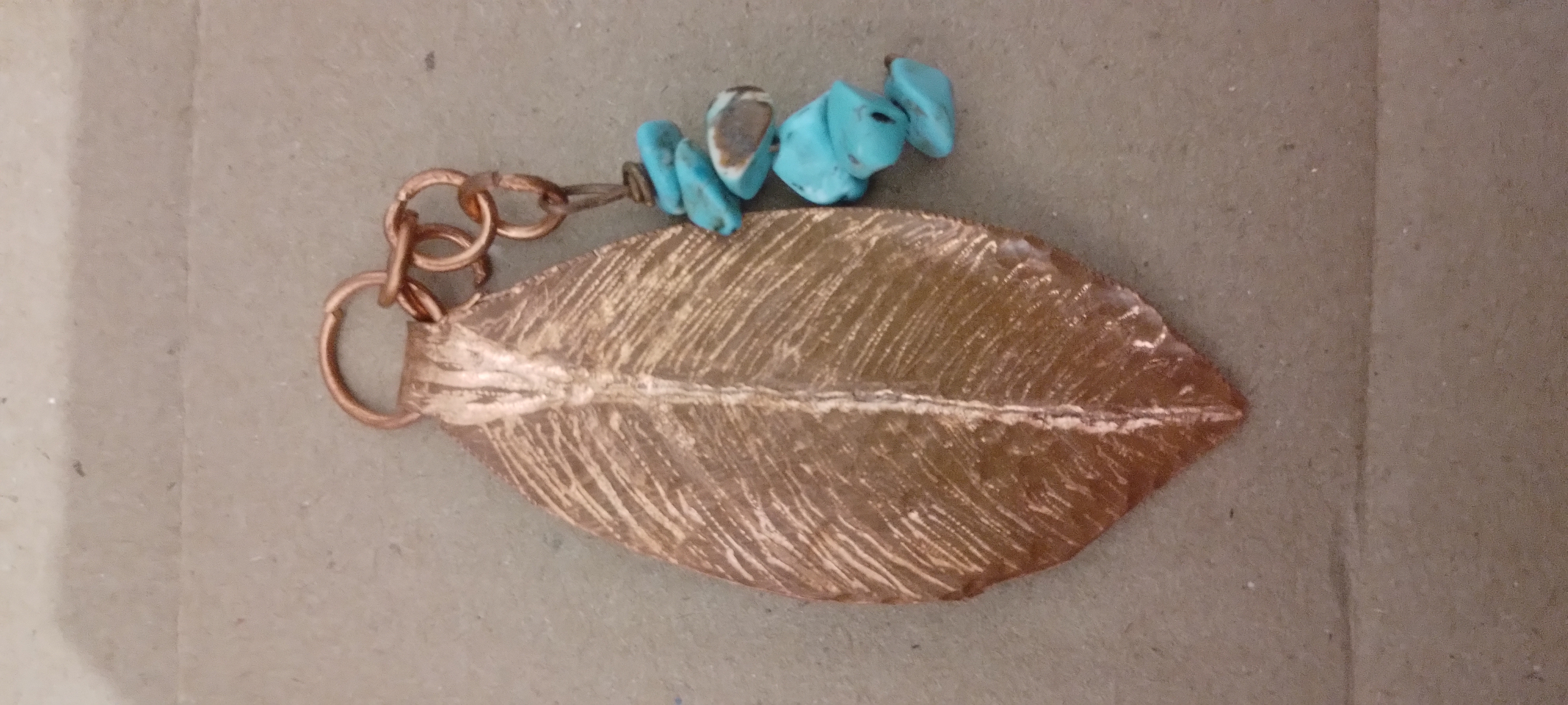 Leaf Pendant with Turquoise Stone Stack