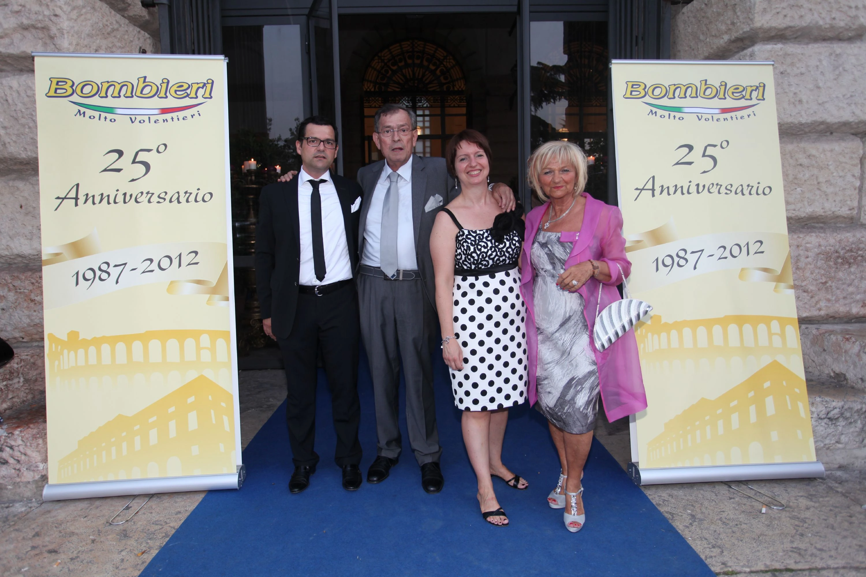 The Bombieri family during the celebration of the company's 25th anniversary at the Gran Guardia palace in Verona.