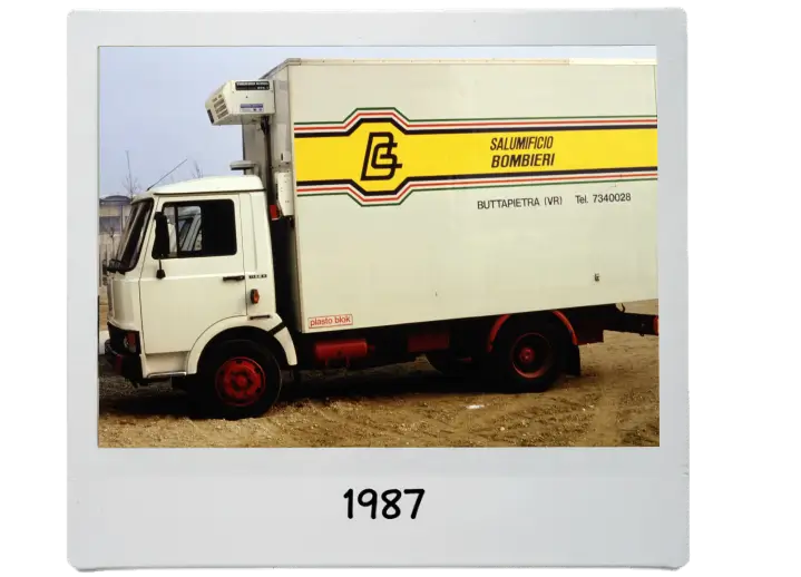 First Bombieri van with the company's yellow and black logo