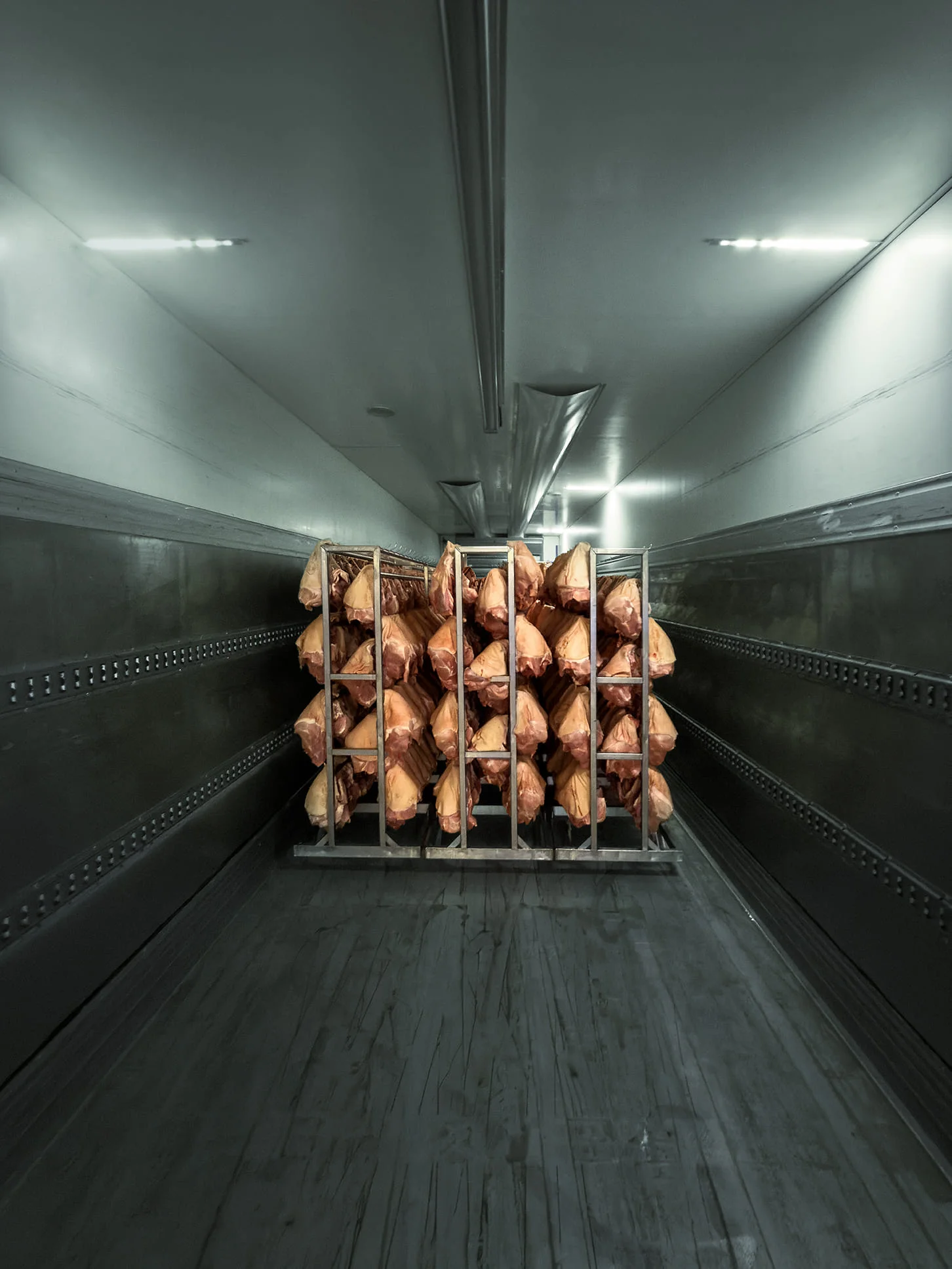 L'arrivo della materia prima in azienda pronta per essere lavorata dal salumificio Bombieri