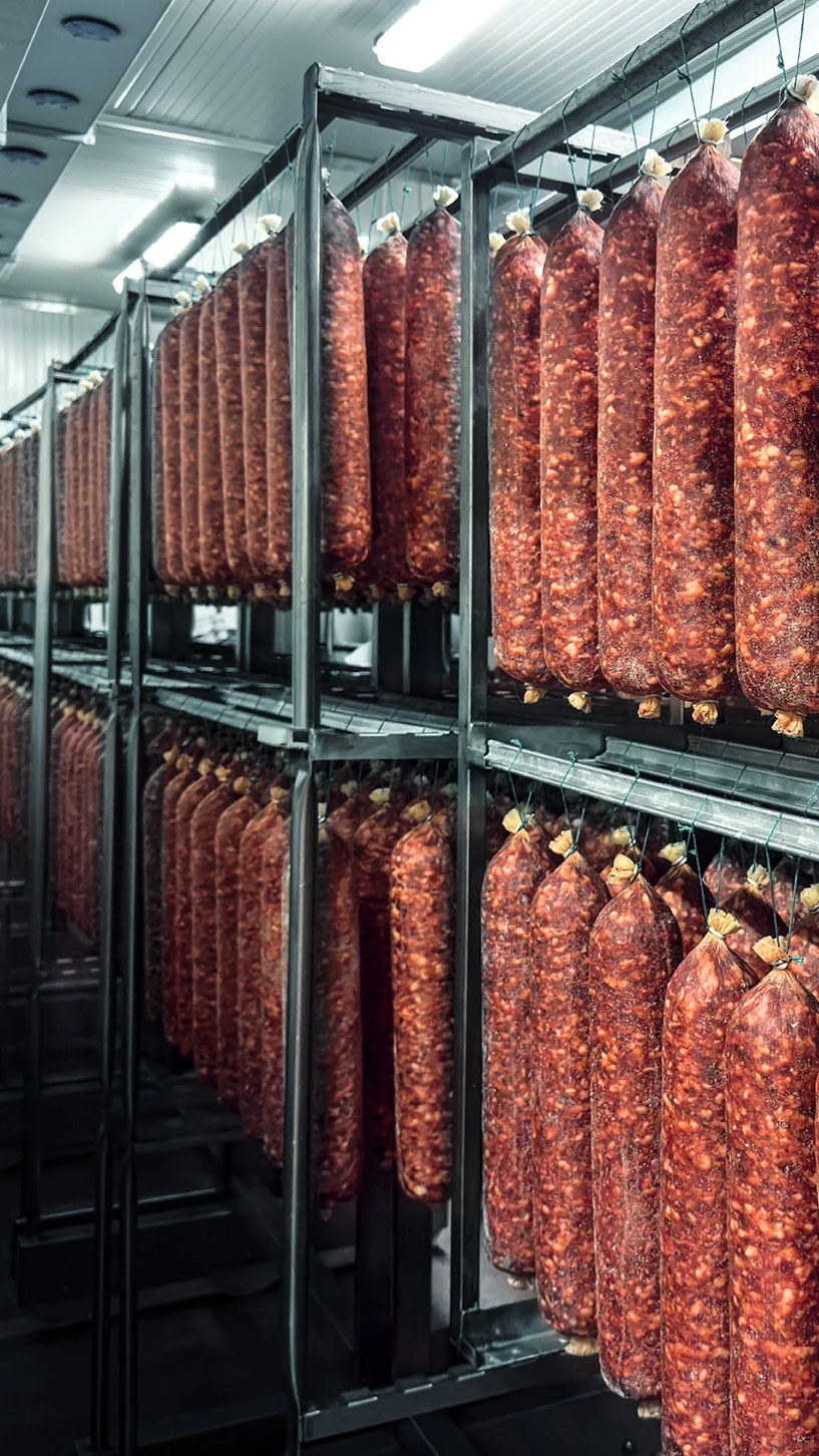 Sausages hanging during curing