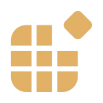 Grid of sand-colored blocks with a detached element, a geometric and modern design.