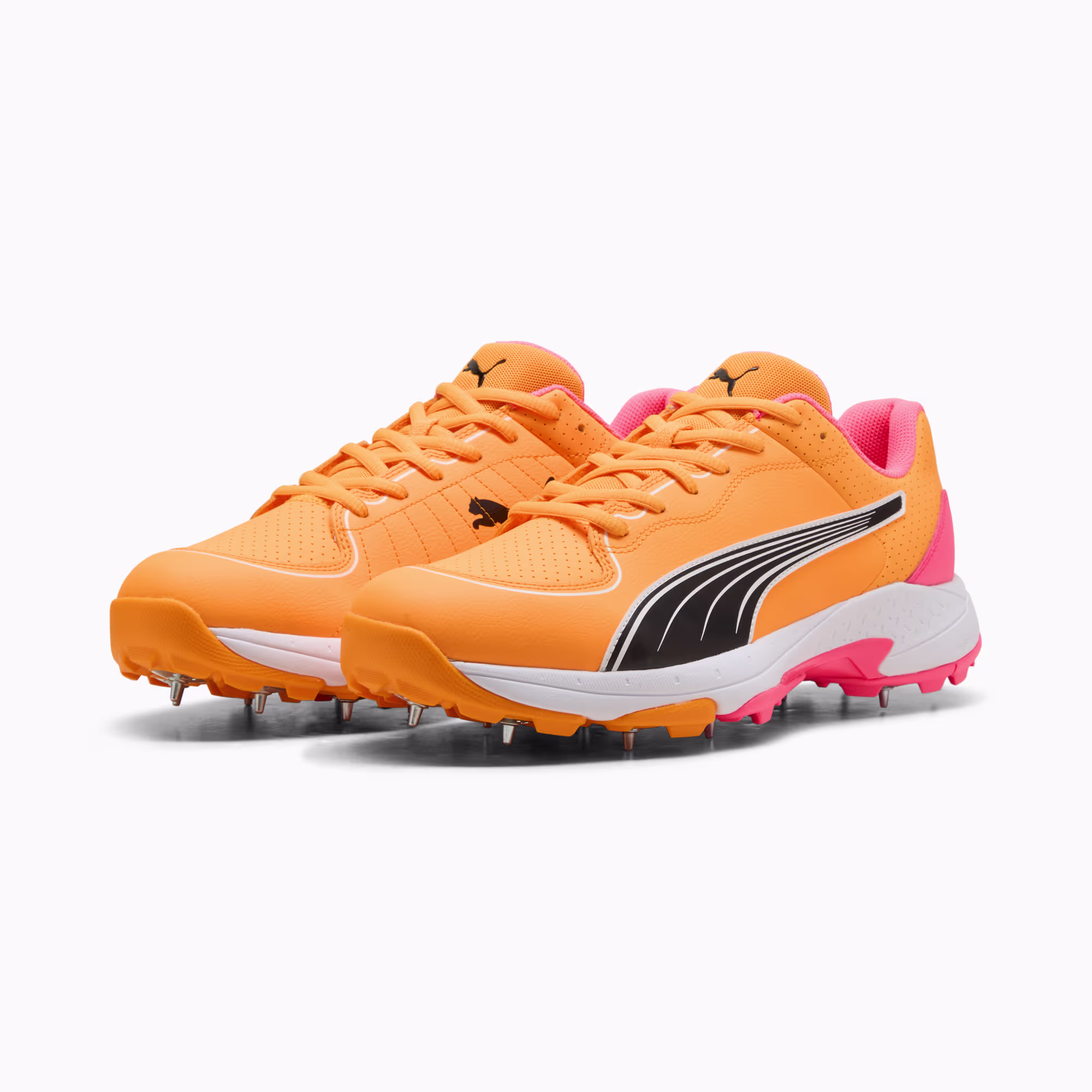 PUMA Spike 24.2 Unisex Ultralight Cricket Shoes, PUMA White-PUMA Black-Sunset Glow view 2
