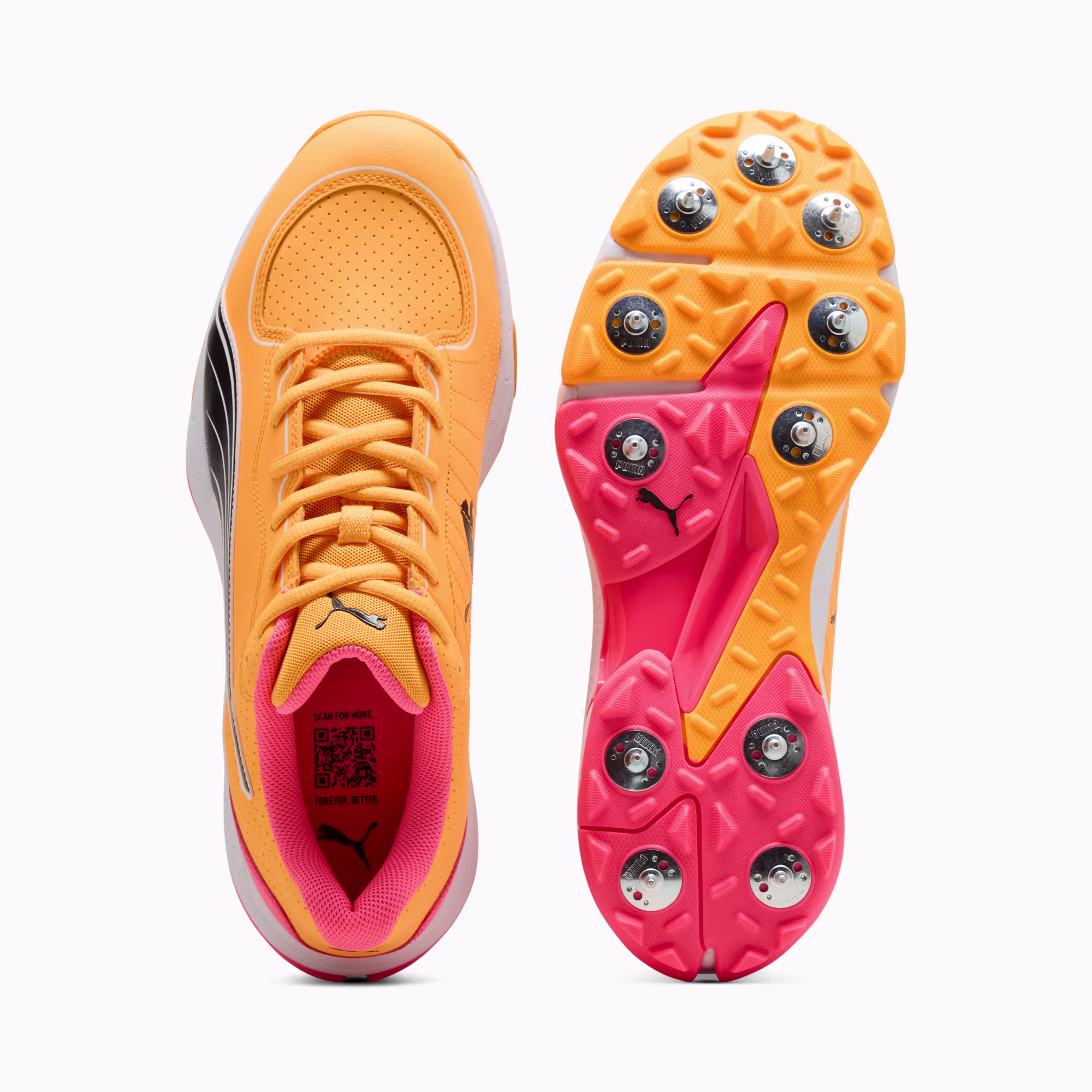 PUMA Spike 24.2 Unisex Ultralight Cricket Shoes, PUMA White-PUMA Black-Sunset Glow view 4