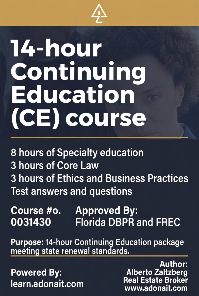 Guía de Estudio: Educación Continua Inmobiliaria de Florida (14h) — Repaso de Apoyo