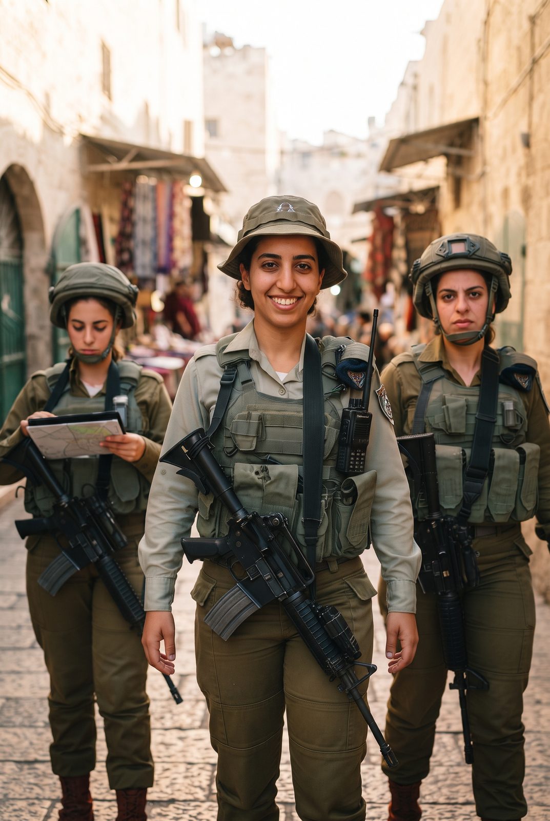 Soldadas israelíes de patrulla en un callejón de la Ciudad Vieja de Jerusalén