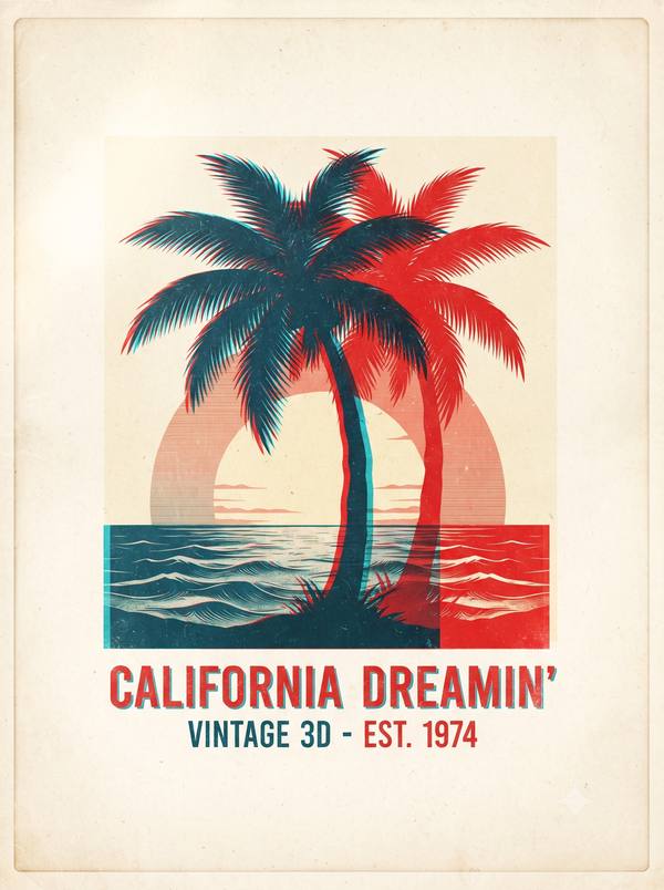 California Dreamin' — Retro Anaglyph 3D Print (Printable)