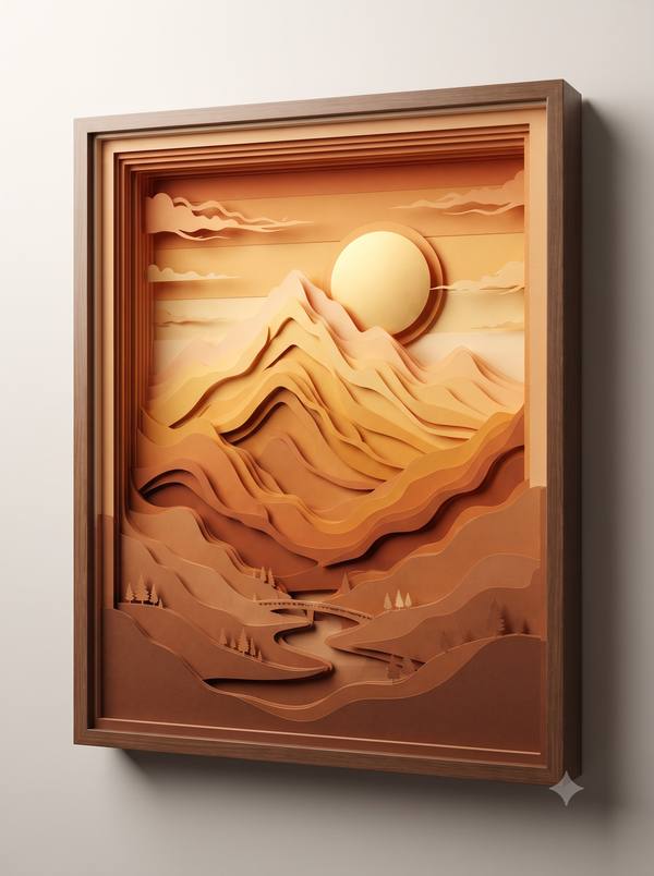 Layered Mountain Sunset — 3D Paper-Cut Art Print (Printable)