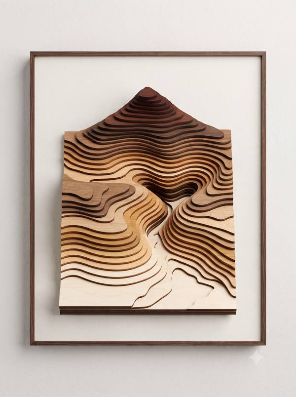 Topographic Wood Layers — 3D Relief Art Print (Printable)