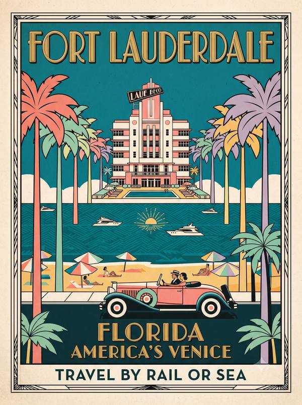 Fort Lauderdale — Vintage Art Deco Travel Poster (Printable)