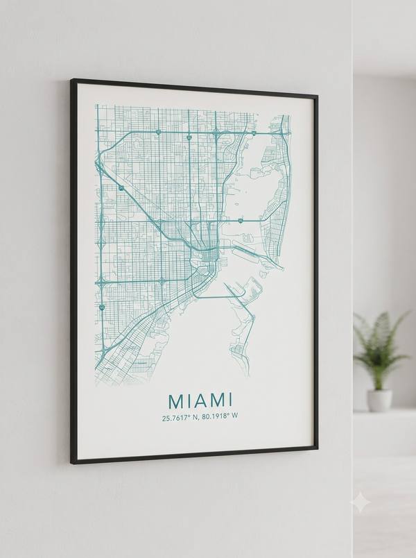 Miami City Map — Minimalist Street Map Print (Printable)