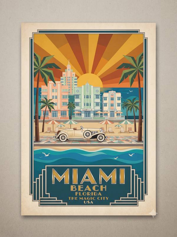 Miami Beach Art Deco — Vintage Travel Poster (Printable)