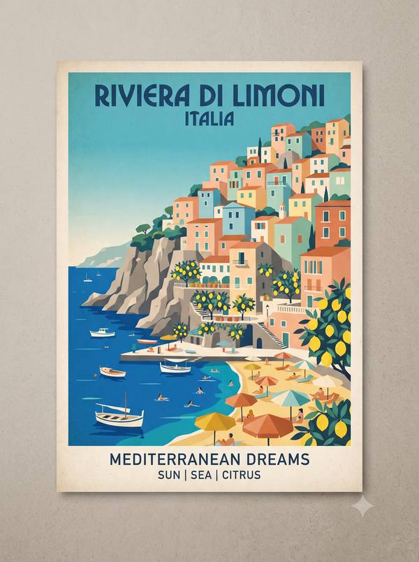 Mediterranean Riviera — Vintage Travel Poster (Printable)