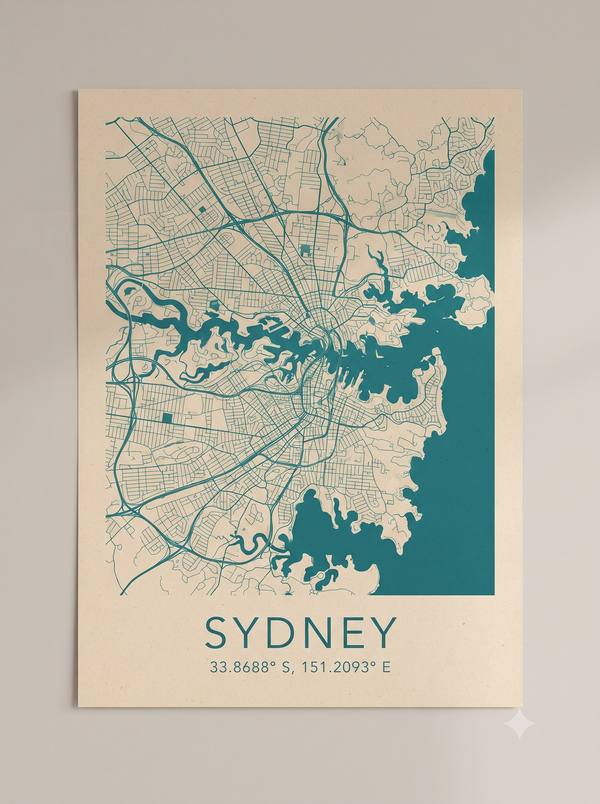 Sydney Street Map — Minimalist City Map Print (Printable)