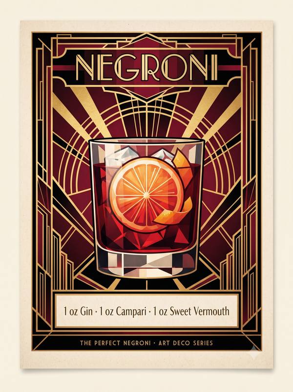Negroni — Art Deco Cocktail Recipe Print (Printable)