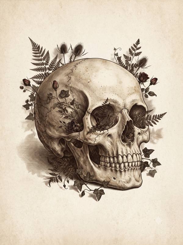 Skull & Botanicals — Vintage Dark Academia Print (Printable)