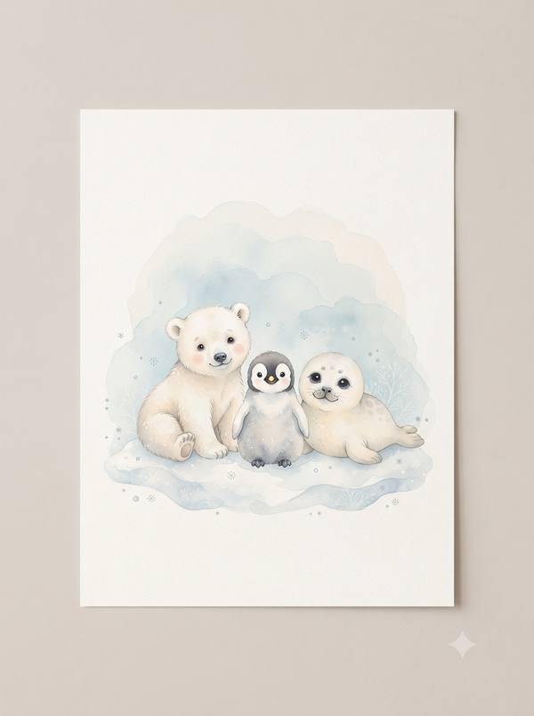 Arctic Baby Animals — Watercolor Nursery Print (Printable)
