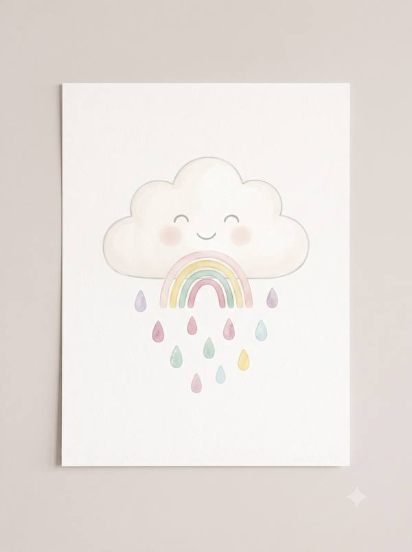 Happy Cloud & Rainbow — Pastel Nursery Print (Printable)