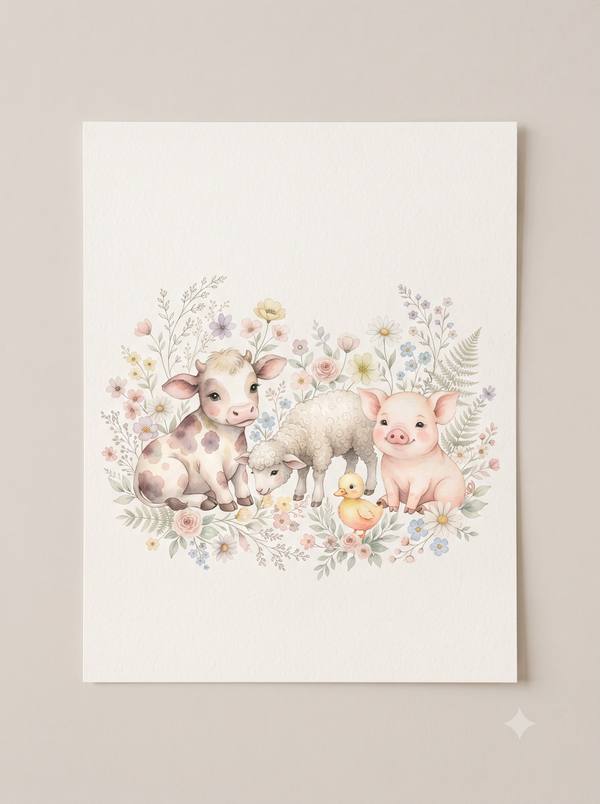 Baby Farm Animals — Watercolor Nursery Print (Printable)