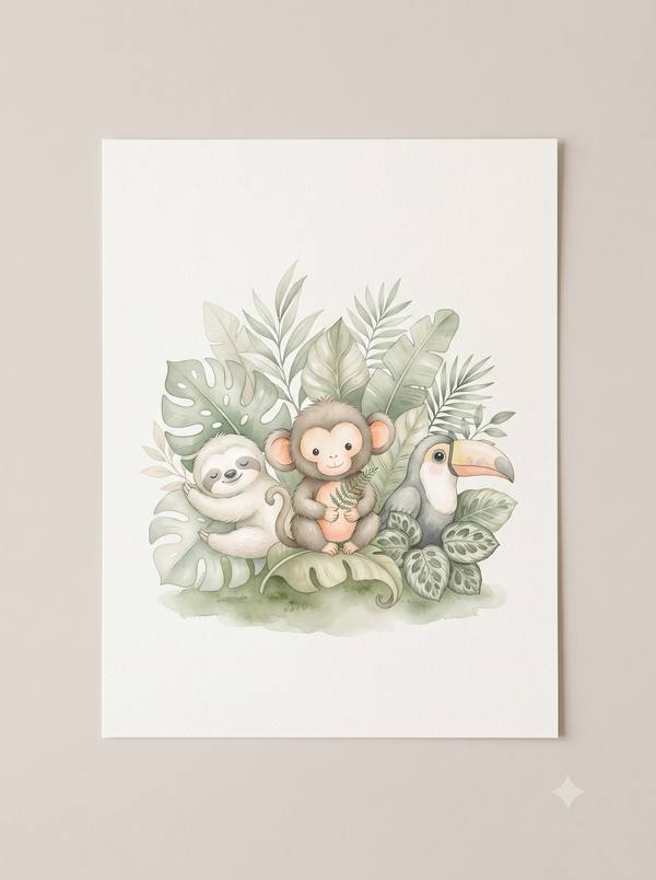 Jungle Baby Animals — Watercolor Nursery Print (Printable)