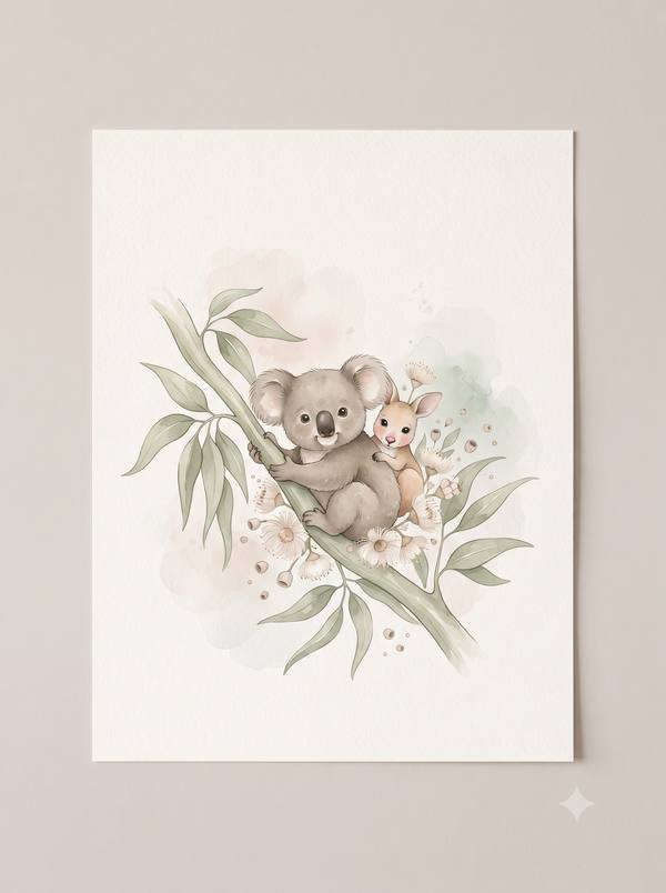 Koala & Kangaroo — Watercolor Nursery Print (Printable)