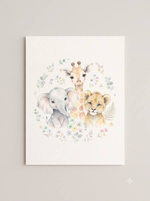 Safari Baby Animals — Watercolor Nursery Print (Printable)