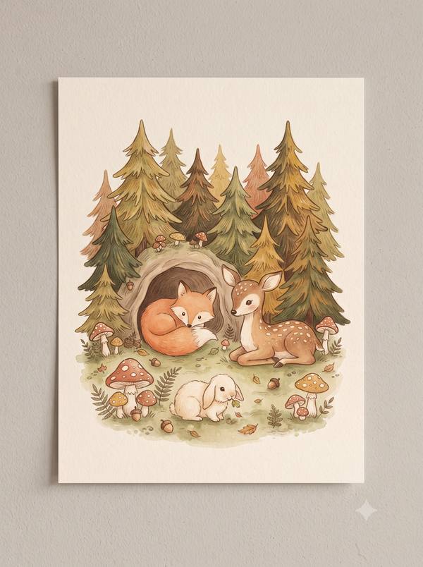 Woodland Friends — Fox, Deer & Bunny Nursery Print (Printable)