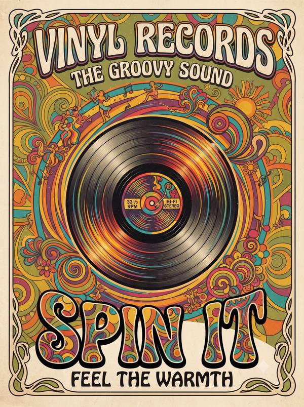 Vinyl Records Spin It — Retro Groovy Music Poster (Printable)