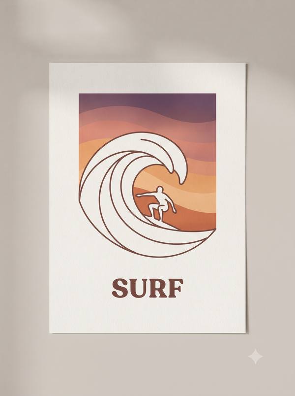 Surf — Retro Line Art Print (Printable)