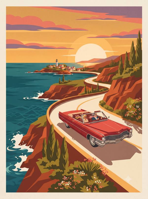 Coastal Drive — Vintage Convertible Print (Printable)