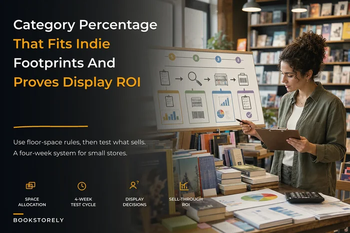 A merchandising system for small bookstores: category-percentage planograms, seasonal templates and a 4‑week display ROI test